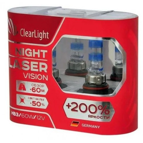 Галогеновая лампа Clearlight HB3 12V-60W Night Laser Vision +200%
