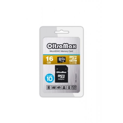 Карта памяти OltraMax 16GB microSDHC Class10 с адаптером SD (Код: