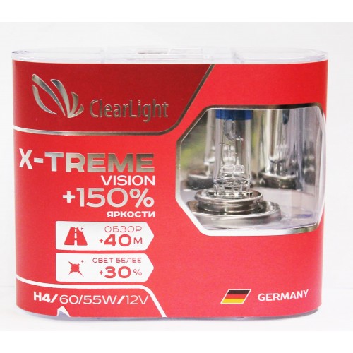 Галогеновая лампа Clearlight H4 12V-60/55W X-treme Vision +150% L