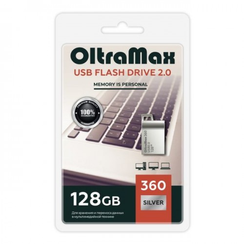 USB флэш-накопитель OltraMax 128GB mini металл 360 Silver 2.0 (Ко