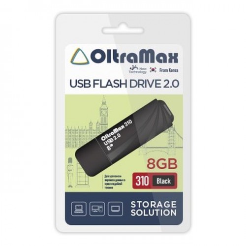 USB флэш-накопитель OltraMax 8GB 310 Black 2.0 (Код: УТ000036673)