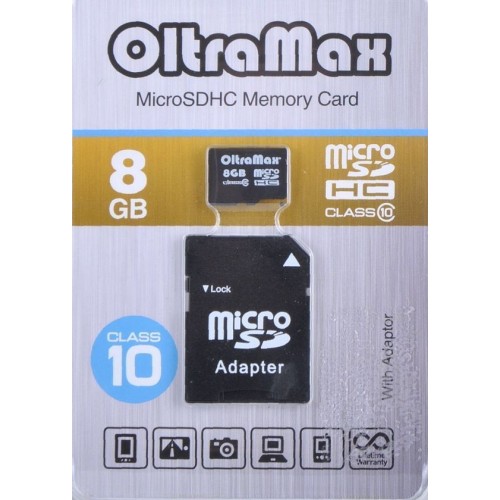 Карта памяти OltraMax 8GB Class 10 + SD адаптер...