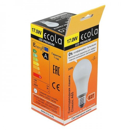 Лампа светодиодная Ecola Premium 20,0W 10 pcs A65 220-240V E27 40...