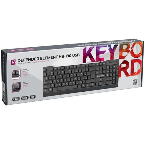 Клавиатура проводная Defender Element HB-190 USB RU,черный,полнор