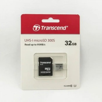 Карта памяти MicroSD  32GB  Transcend 300S UHS-I U1 + SD адаптер (Код: УТ000035555)