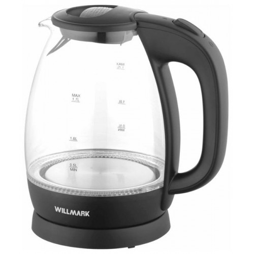 Чайник Willmark WEK-1705GB черный (1,7л,стекло,подсветка) (Код: У