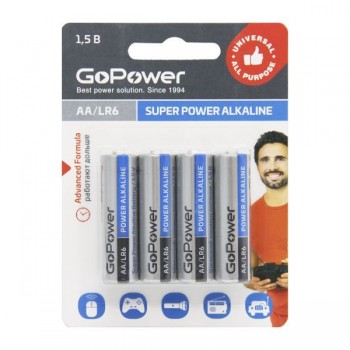 Элемент питания GoPower LR6 AA 4BL Alkaline 1.5V (4/48/576) (Код: УТ000007573)